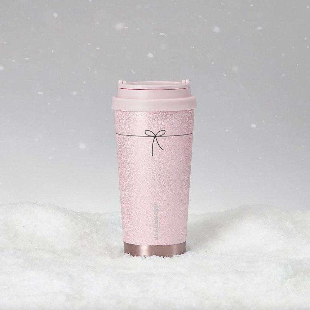 Starbucks 2021 Holiday SS Pink Glittery Travel Cup NWT